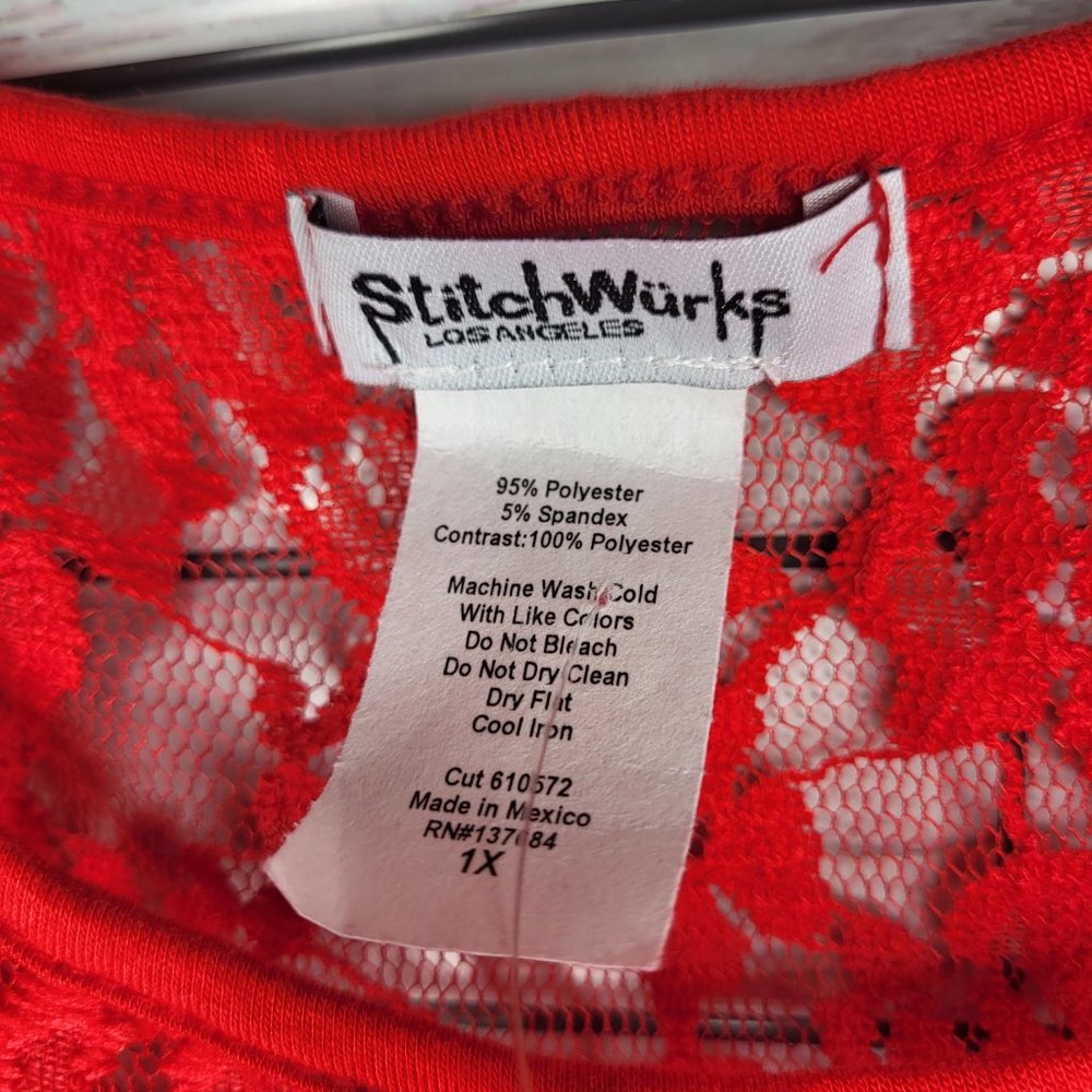 Stitch Wurks Los Angeles New Women's Size 1X Sleeveless Shirt Red Lace Comfy Top - Picture 5 of 7